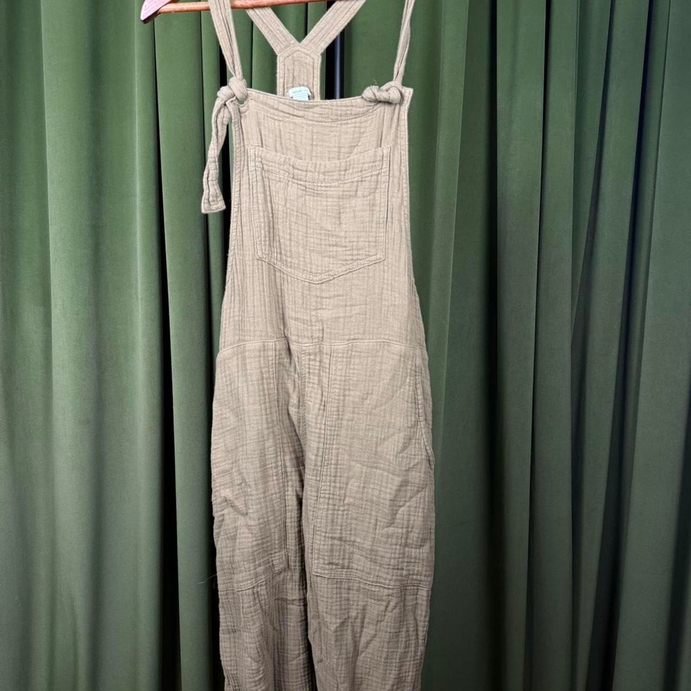 Aerie Womens Tan Cream Linen Blend Adjustable Strap Jumpsuit Overalls Small